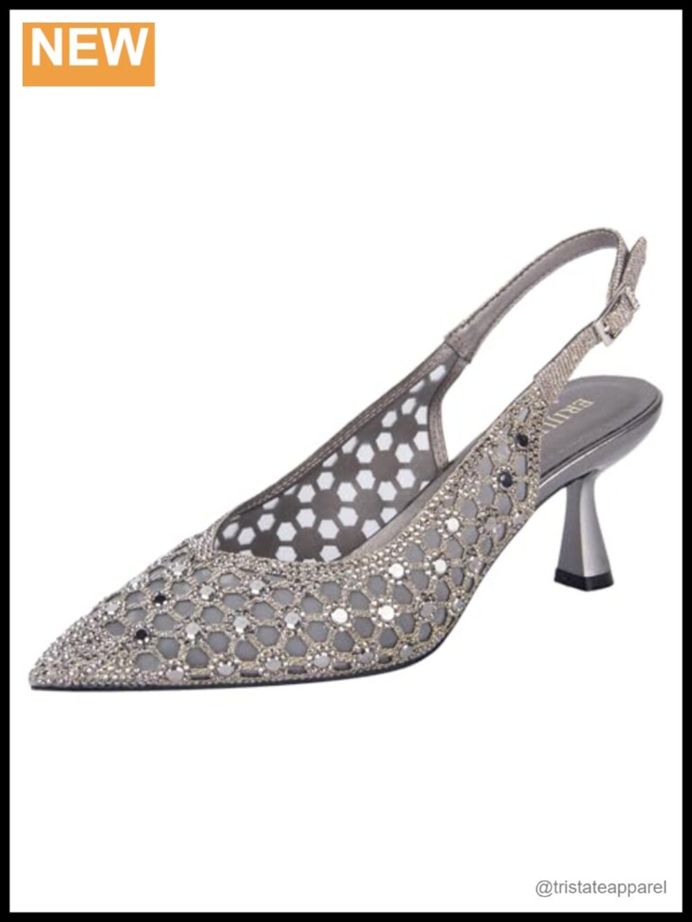 Pointy Toe Slingback Low Heel Rhinestone Mesh Wedding Evening Pumps